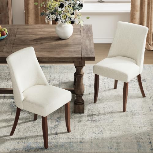 COLAMY Upholstered Dining Chairs Set of 6, Mid Century Modern Kitchen Chairs with Back, Farmhouse Fabric Side Dining Room Chairs with Wood Legs for Dining Room Restaurant, Beige - color: Beige-new, size: Set of 6