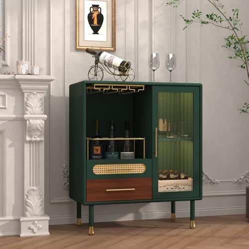 ARTPOWER Modern Coffee Bar Cabinet with Pull-Out Wine Storage, Green | Bar Cart with Wine Glass Rack and Drawers, Liquor Cabinet for Kitchen, Dining Room, Living Room - color: Green