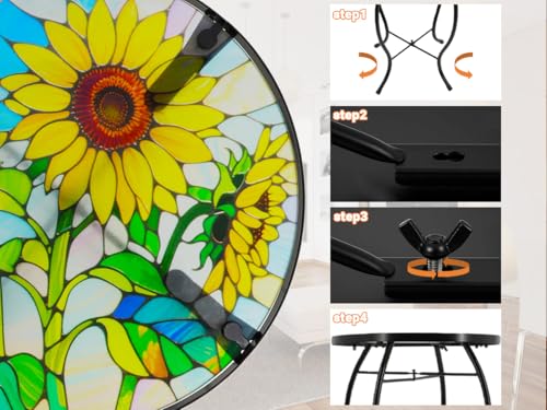 Small Side Table with Metal Frame, 10.5" Round Side Tables with Sunflower Pattern,Outdoor Table for Balcony,Terrace,Garden,Living Room - color: Sunflower