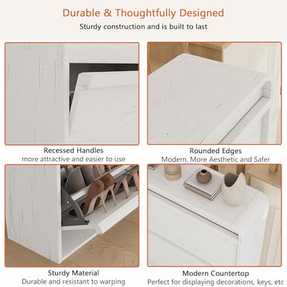 Garvee Shoe Cabinet with 3 Flip Drawers, Modern Narrow Shoe Storage Cabinet Organizer with Adjustable Shelf, 46" Tall Hidden Freestanding Shoe Rack Cabinet for Entryway, Hallway, Distressed White - color: Distressed White