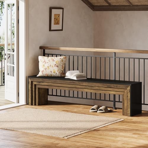 Tribesigns 71" Extra Long Entryway Bench, Farmhouse Bed Bench (Black&Brown) | Modern Wooden Shoe Bench Indoor Seating with Layered Design for Hallway, Bedroom, Living Room, Sofa Back, Dining Room - color: Black & Brown
