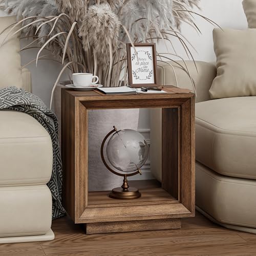 COZAYH Farmhouse End Table, Open Cube Accent Table with Geometric Frame, Modern Minimalist Side Table, Brown - color: Brown