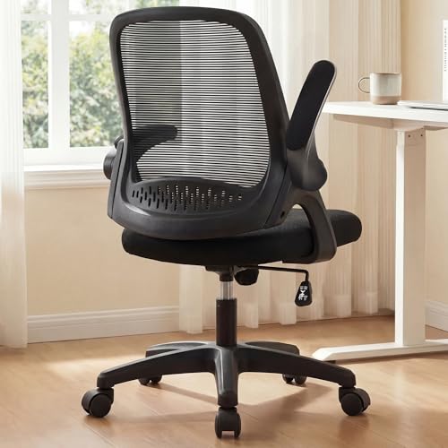 NEO CHAIR Office Desk Gaming Ergonomic Computer Chair with Lumbar Back Support Adjustable Height Swivel Rolling Wheels Flip-up Arms Mesh Chair for Home Vanity (Black) - color: Black
