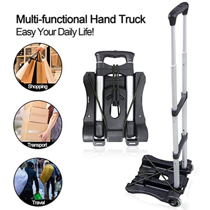 Sutekus Folding Hand Truck and Dolly 110-lbs Lightweight Portable Luggage Cart for School Travel Office Moving (Black) - color: Black