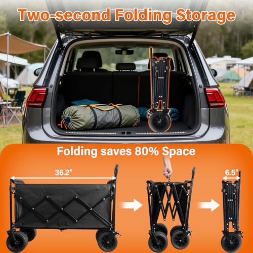 Extra-Large Heavy-Duty Wagons carts Foldable with 600-lbs Capacity & Giant 4" All-Terrain Tank Wheels – Ideal for Beach, Camping, Grocery Hauling and Outdoor Adventures - size: 600LBS