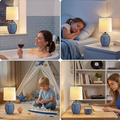EJIAXIN Small Bedside Lamps -13.75" Farmhouse Table Lamps - Classic Ceramic Table Lamp for Bedroom, Living Room, Nightstand, Office, Side Desk Lamp, End Table - style: Coastal