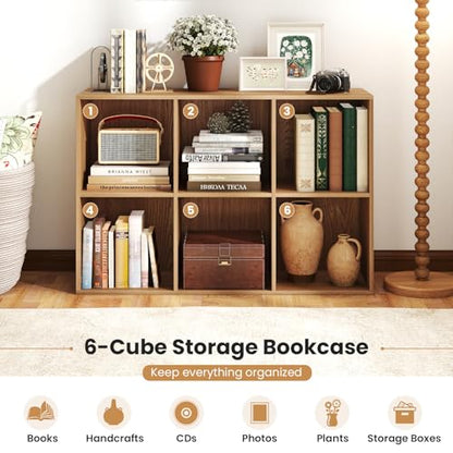 Giantex 6-Cube Bookcase, 3-Tier Cubby Bookshelf, Horizontal Vertical Display Rack with Anti-Tipping Kits, Modern Storage Organizer Shelf Unit for Bedroom, Living Room, Study Room, Natural | Horizontal Vertical Display Rack with Anti-Tipping Kits, Modern S