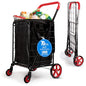 SereneLife Small Compact Folding Shopping Cart with Removable Waterproof Liner – 360° Swivel Wheels, Rust‑Proof Steel Frame, 70 lb Capacity – Portable Grocery, Laundry & Travel Cart (Red) - color: Red