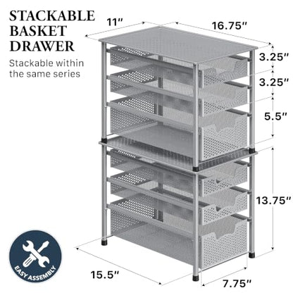 Simple Houseware Stackable 3 Tier Sliding Basket Organizer Drawer, Silver - color: Silver, size: 3-Tier