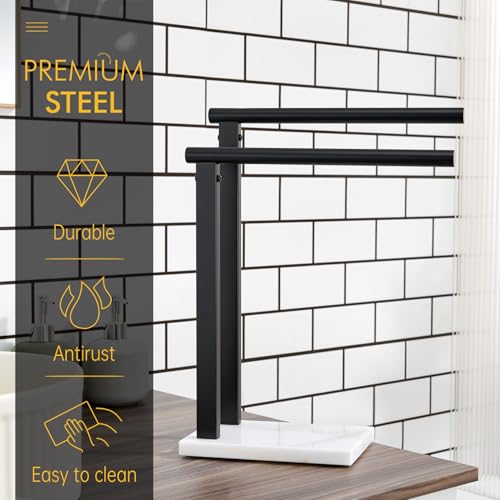 KOKOSIRI Hand Towel Racks Stand Towel Holder 2-Tier with Marble Base for Bathroom Vanity Countertop, Matte Black Stainless Steel 15.7'' Height THS0007-BK - color: Matte Black, size: 2-Bar