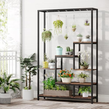 Tribesigns 5-Tier Tall Indoor Plant Stand, 70.9 inches Large Metal Plant Shelf with 6PC S Hanging Hooks, Multi-Purpose Flower Bonsai Pots Display Rack for Indoor, Garden, Balcony, Living Room