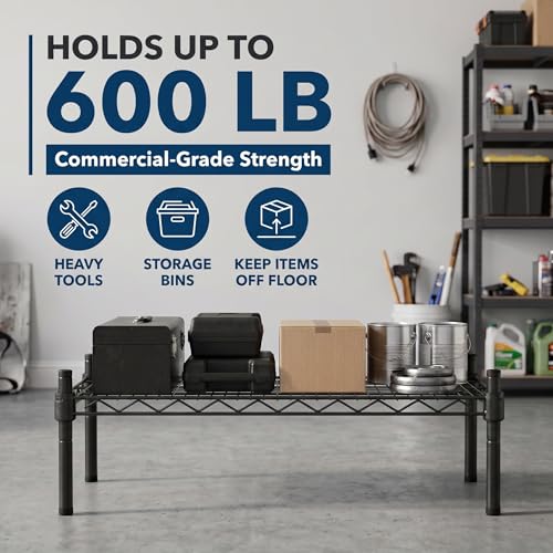 Black Epoxy Wire Storage Shelf, Dunnage Rack, Commercial 1 Tier Small Shelf, 30" x 36" x 14", Heavy-Duty Metal, 600 lbs Capacity - color: Black, size: 30"D x 36"W x 14"H