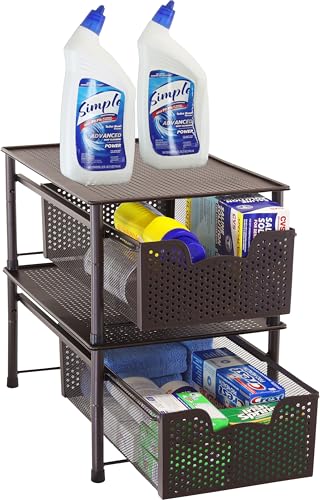 Simple Houseware Stackable Cabinet Basket Drawer Organizer, Bronze - color: Bronze, size: 1-Tier