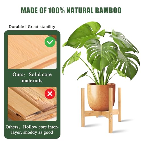 RETON Wood Plant Stand Indoor, Mid Century Modern Indoor Plant Stand, Wooden Plant Holder, Modern Bamboo Flower Pot Stand for Indoor, Outdoor, Garden, Yard, Office (9.9in, Medium) - size: Medium