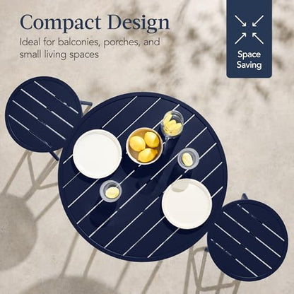 Best Choice Products 3-Piece Patio Dining Set, Bar Height, Outdoor Bistro Set, Outdoor Round Bar Table w/ 2 Bar Stools, Steel - Navy - color: Navy