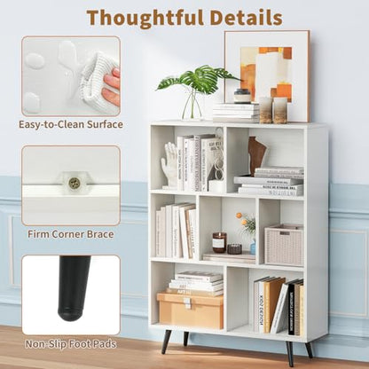Tangkula 7-Cube Bookcase, Modern Storage Bookshelf with 4 Tapered Metal Legs & 2 Anti-Tip Kit, Freestanding Display Rack for Living Room, Study Room (White, 7-Cube) - size: Standard 7-Cube