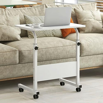 Side Table, 23.6in Adjustable Laptop Stand Portable Cart Tray Bedside Computer Table, Sofa Side Bed Table with Wheels, White - color: White, size: 23.6 inches