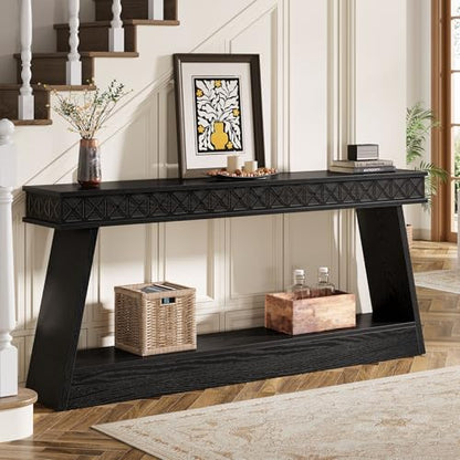Tribesigns 70.9 Inch Long Console Table for Entryway, 2-Tier Farmhouse Entryway Table with Storage, Narrow Sofa Table Behind The Couch, Wood Accent Table for Hallway, Living Room, Foyer, Black - color: Black