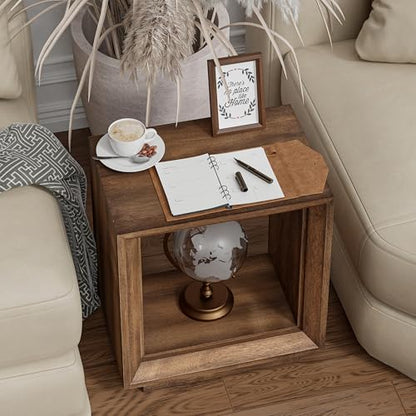 COZAYH Farmhouse End Table, Open Cube Accent Table with Geometric Frame, Modern Minimalist Side Table, Brown - color: Brown