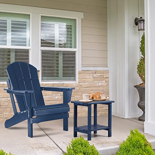Apolimi Adirondack Outdoor Side Table, 2-Tier Sturdy Patio End Table Weather Resistant, 16.5" Solid Side Table for Patio, Pool, Porch(Navy Blue) - color: Navy Blue
