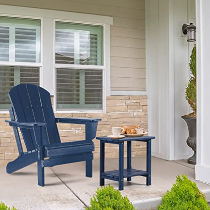 Apolimi Adirondack Outdoor Side Table, 2-Tier Sturdy Patio End Table Weather Resistant, 16.5" Solid Side Table for Patio, Pool, Porch(Navy Blue) - color: Navy Blue