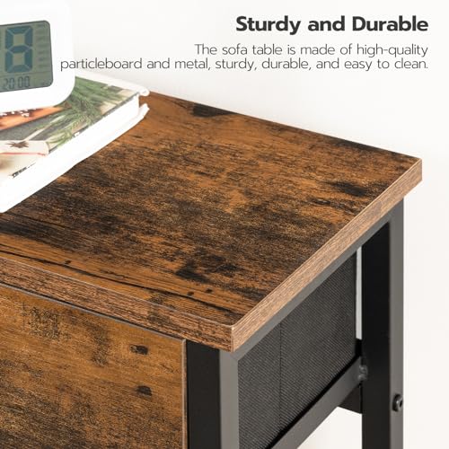 HOOBRO 29.5" Narrow Console Table with 2 Fabric Drawers, Small Entryway Table with 2-Tier Storage Shelves, Sofa Table, Behind Couch Table, for Living Room, Hallway, Rustic Brown and Black BF71XG01 - color: Rustic Brown and Black
