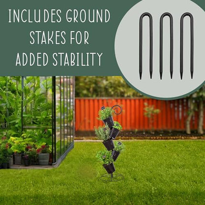 Esterno Hanging Flower Pot Tiered Stand (Black), Metal Outdoor Stacking Planter - color: Black