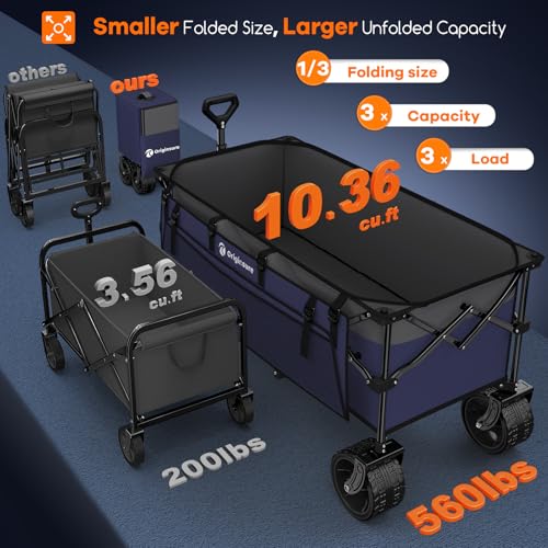 Originsure 300L Foldable Beach Wagon Cart with Big Wheels, 560lbs, Purple | 48" Folding Utility Wagon,7" All-Terrain Wheels,Heavy Duty Frame,Compact&Space-Saving,for Camping,Sports,Grocery,Garden - color: Grey&purple