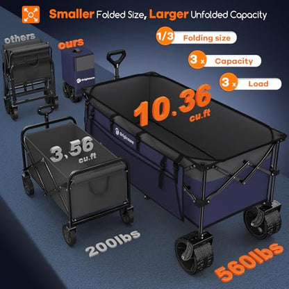 Originsure 300L Foldable Beach Wagon Cart with Big Wheels, 560lbs, Purple | 48" Folding Utility Wagon,7" All-Terrain Wheels,Heavy Duty Frame,Compact&Space-Saving,for Camping,Sports,Grocery,Garden - color: Grey&purple