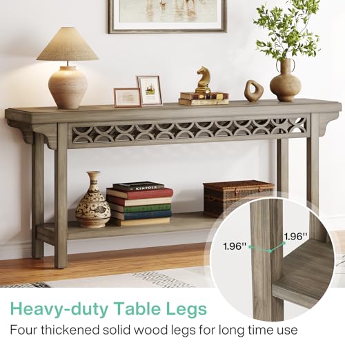 Tribesigns 70.8-Inch Solid Wood Long Console Table, Farmhouse Entryway Table with Storage, Narrow Sofa Table Grey Couch Table for Living Room Entryway Hallway (Gray) - color: Grey