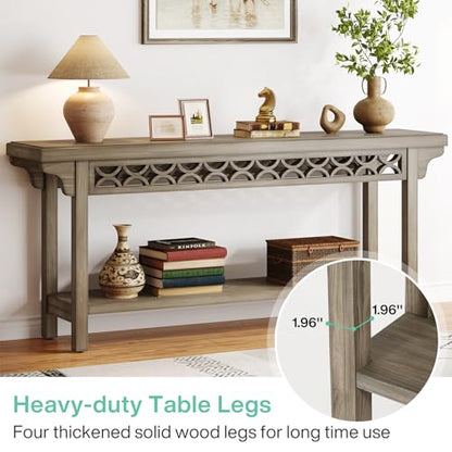 Tribesigns 70.8-Inch Solid Wood Long Console Table, Farmhouse Entryway Table with Storage, Narrow Sofa Table Grey Couch Table for Living Room Entryway Hallway (Gray) - color: Grey