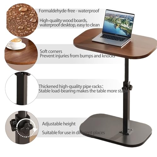 Pedestal Adjustable c Table for Small Spaces，C Shaped End Table Desktop can Turn 360° and the Height of the Sofa Small TV Tray Table Can be Adjusted for Couch - color: Walnut-height-adjustable Table-1pcs