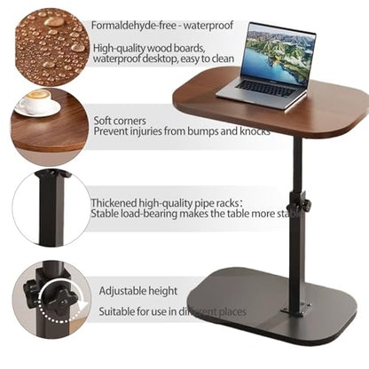 Pedestal Adjustable c Table for Small Spaces，C Shaped End Table Desktop can Turn 360° and the Height of the Sofa Small TV Tray Table Can be Adjusted for Couch - color: Walnut-height-adjustable Table-1pcs