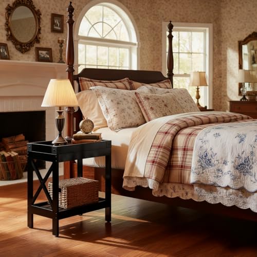 Narrow Side Table, End Table,Sofa Side Table, End Table Nightstand for Bedroom, Living Room, Small Spaces - color: Black, style: Farmhouse