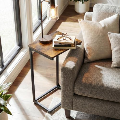 AMHANCIBLE C Shaped End Tables Set of 2, Couch Side Tables that Slide Under Sofa, Slim TV Trays for Living Room and Bedroom, Narrow Space Saving Laptop Workstation, Rustic Brown, HET02BBR - color: Rustic Brown