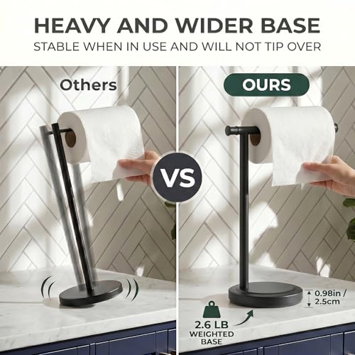 Hoimpro 13" Matte Black Stand Hand Towel Holder Bathroom Kitchen Countertop Towel Rack Towel Bar Ring Free Standing Counter T Bath Accessories Freestanding Vanity Sink Hardware Stainless Steel - color: Matte Black