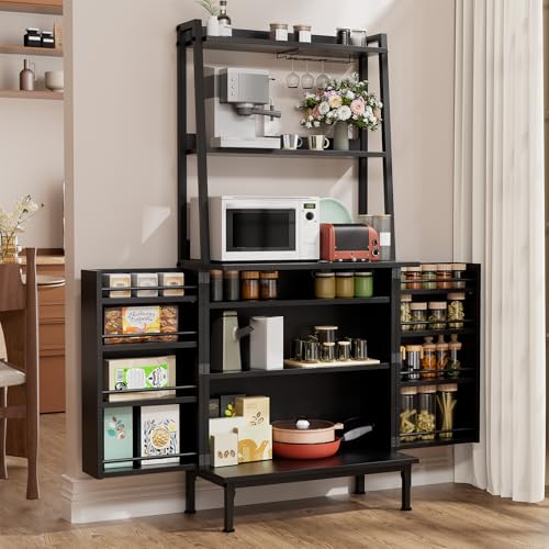 58” Pantry Cabinets with Microwave Shelves, Freestanding Kitchen Storage Cabinet with Adjustable Shelves, Buffet Cupboards for Kitchen, Dining Room, Living Room Use, Black - color: B-58" Black