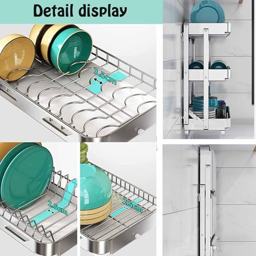 Foldable Dish Rack,Stainless Steel Drain Rack,9.83 * 16.54 * 24IN | 3 Tier Dish Drying Rack,Rustproof Dish Drainer for Kitchen Countertop with Drain Tray,Silver