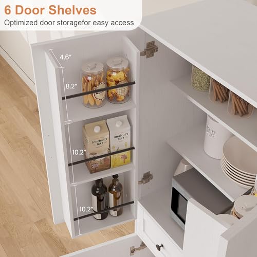 Garvee 71" Kitchen Pantry Cabinet, Barn Door Freestanding Cupboard with Drawer, Sliding Storage Rack, and 6 Hanging Shelves for Kitchen, Dining Room, Living Room Bedroom - color: White