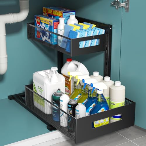 TISTAYA Under Sink Organizer, Metal Under Sink Organizers and Storage, Slide Out Pull Out Cabinet Organizer for Kitchen, Bathroom, Pantry, Laundry, Study, Black - color: Black, size: xL-1PC