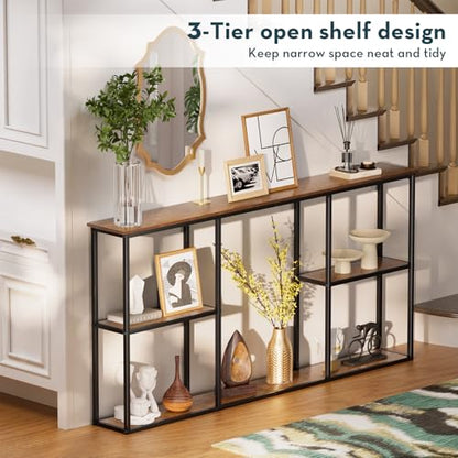 WOHOMO Console Table, 3-Tier Small Entryway Tables, Narrow Sofa Table for Hallway, Rustic Brown (63 inch) - color: Walnut, size: 63"