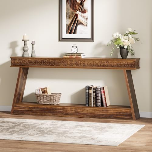 Tribesigns 70.9 Inch Long Console Table for Entryway, 2-Tier Farmhouse Entryway Table with Storage, Narrow Sofa Table Behind the Couch, Wood Accent Table for Hallway, Living Room, Foyer, Dark Brown - color: Dark Brown