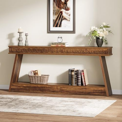Tribesigns 70.9 Inch Long Console Table for Entryway, 2-Tier Farmhouse Entryway Table with Storage, Narrow Sofa Table Behind the Couch, Wood Accent Table for Hallway, Living Room, Foyer, Dark Brown - color: Dark Brown