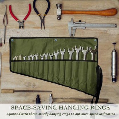 BLIRITEL 16 Pockets Wrench Roll Up Pouch, Wrench Roll Organizer and Tool Storage, Rolled Tool Pouch for Mechanic Electrician Craftsman (Green) - color: Green