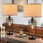 Table Lamps for Living Room Set of 2, Farmhouse Lamps for Night Stands, Industrial Bedside Lamps for Bedroom End Table with USB A+C, Bulbs Included - color: Black-Gold