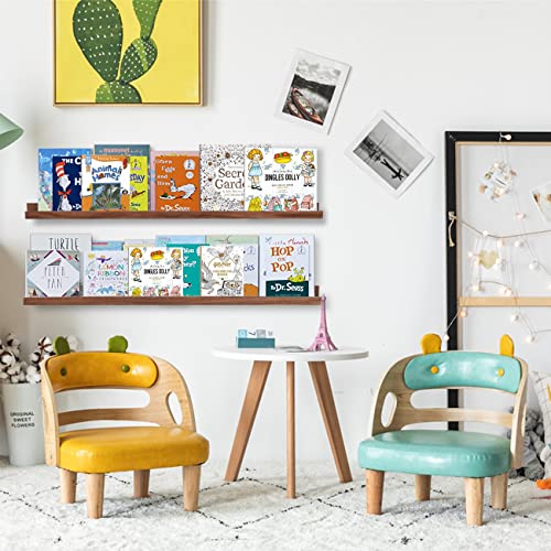 AZSKY 48 Inch Floating Wall Ledge Bookshelf Light Walnut Kids Book Trophy and Family Picture Photo Frames Display Shelves Wall Mounted a Set of 2 - color: Light Walnut, size: 48in set 2