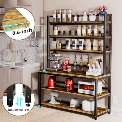 Aquzee Bakers Racks for Kitchens with Storage, 6 Tiers Large(47.2“W x 15.7”D x 70.8" H) Kitchen Stand with Hutch, Freestanding Organizer with Shelves,Rustic Brown - color: Rustic Brown Board + Black Frame