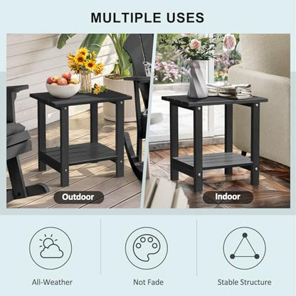 Adirondack Outdoor Side Table with Wood-Like Grain, 16.6" Small Patio End Table, 2-Tier HDPE Plastic Table for Poolside Porch Garden, Weather Resistant & Easy Assembly (Black, Rectangle) - color: Black-wood Like, style: Rectangle