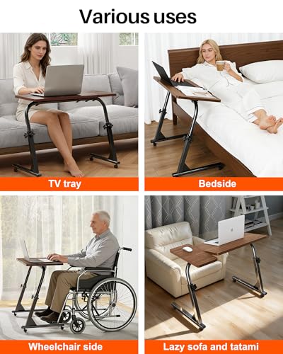 TV Tray Table, Mobile TV Dinner Trays for Eating on Couch, Folding Side Desk with Wheels, Tilt & Height Adjustable Snack Table Laptop Desk for Sofa Living Room Bedroom & Office (Brown) - color: Brown