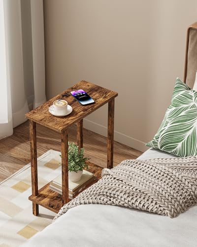 TUTOTAK Small Side Table, Narrow End Table, Skinny Sofa Table, Slim Nightstand, Couch Table, Living Room, Bed Room, Pure Brown TB01BB062C - color: Pure Brown, size: 2-Tier（7.9"D x 15.8"W x 22.5"H）